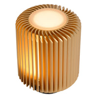 Lucide TURBIN LED table lamp 5W 3000K Satin Gold modern metal cylinder design with cord switch IP20