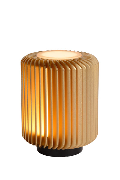 Lucide TURBIN LED-Tischlampe 5W 3000K Satin Gold modernes Zylindermetalldesign mit Schnurschalter IP20