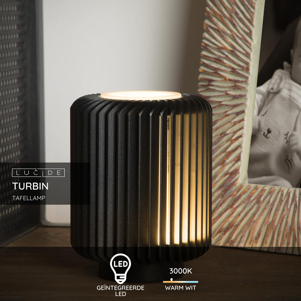 Lucide Turbin LED-Tischlampe 5W 3000K IP20 Metall Zylinderdetails Schwarz moderner Stil