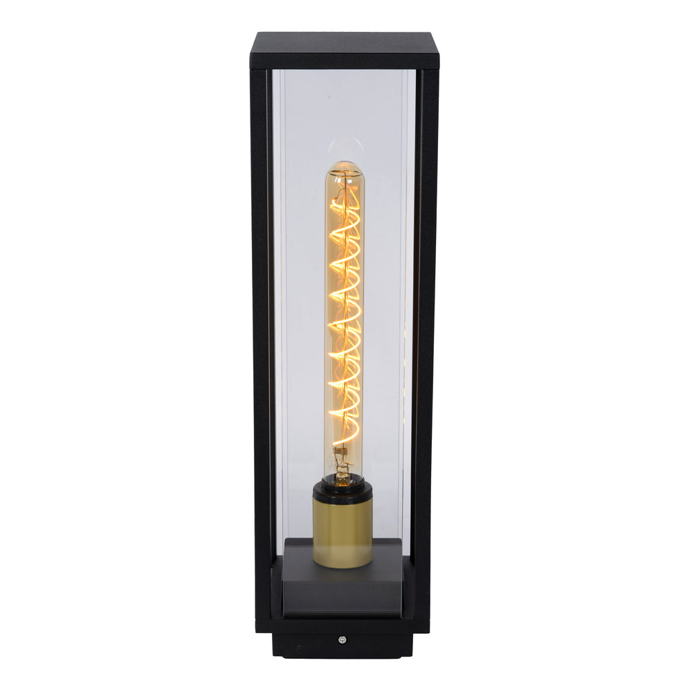 Lucide Laurens outdoor sokkellamp, E27 fitting, IP54 waterproof, Black metal housing with glass diffuser