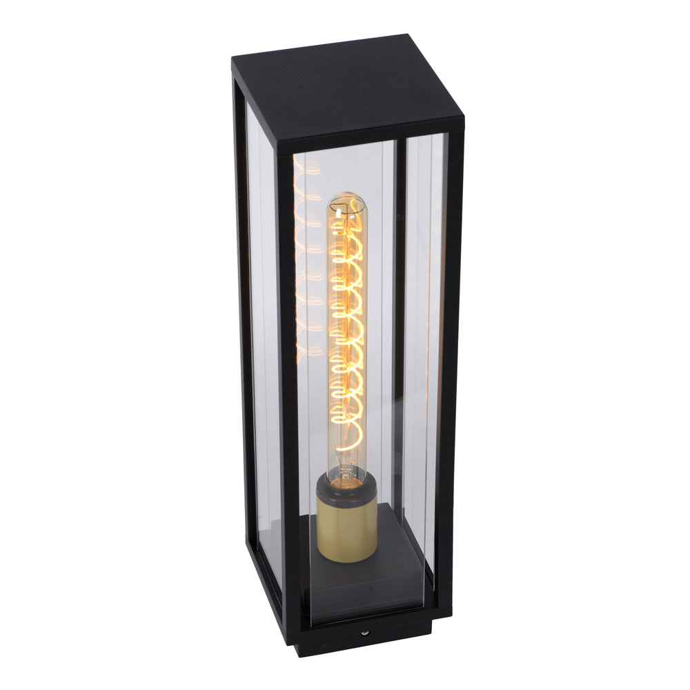 Lucide Laurens outdoor sokkellamp, E27 fitting, IP54 waterproof, Black metal housing with glass diffuser