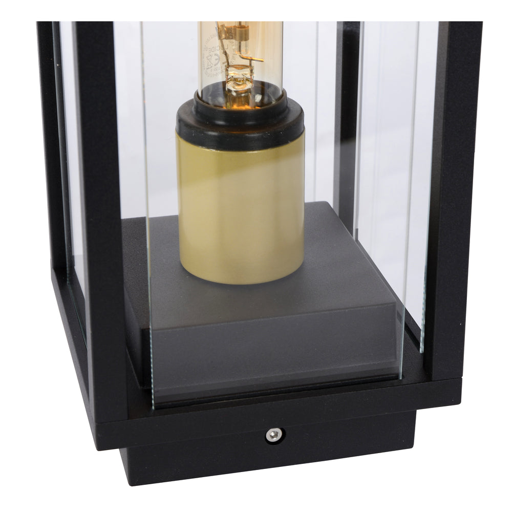 Lucide Laurens outdoor sokkellamp, E27 fitting, IP54 waterproof, Black metal housing with glass diffuser
