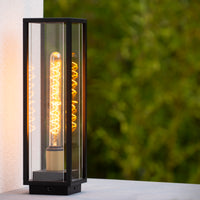 Lucide Laurens outdoor sokkellamp, E27 fitting, IP54 waterproof, Black metal housing with glass diffuser