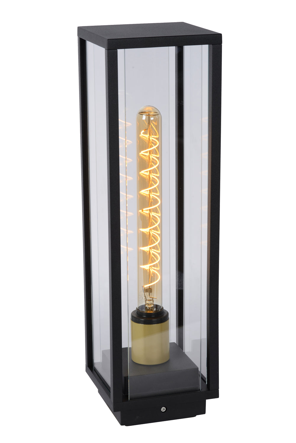 Lucide Laurens outdoor sokkellamp, E27 fitting, IP54 waterproof, Black metal housing with glass diffuser