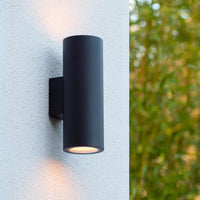 Lucide VOLANTIS Black outdoor wall light, 2xE27, IP54, uplight & downlight, modern aluminum cylinder