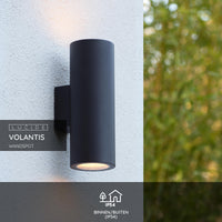 Lucide VOLANTIS Black outdoor wall light, 2xE27, IP54, uplight & downlight, modern aluminum cylinder