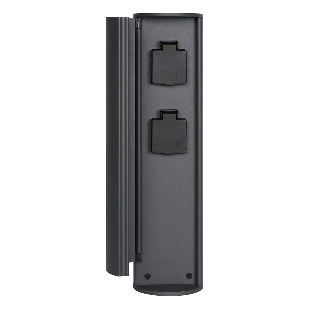 Lucide outdoor power socket pillar IP44, Type F grounded outlets, aluminium anthracite finish, 40cm height