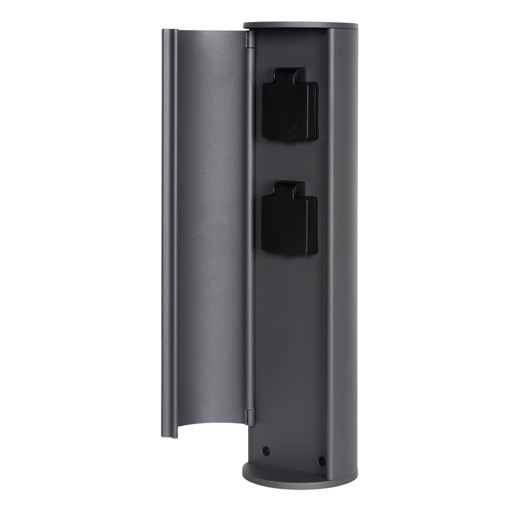 Lucide outdoor power socket pillar IP44, Type F grounded outlets, aluminium anthracite finish, 40cm height