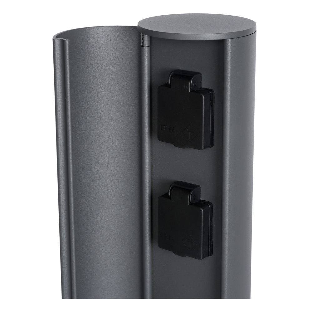 Lucide outdoor power socket pillar IP44, Type F grounded outlets, aluminium anthracite finish, 40cm height
