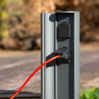 Lucide outdoor power socket pillar IP44, Type F grounded outlets, aluminium anthracite finish, 40cm height