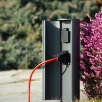 Lucide outdoor power socket pillar IP44, Type F grounded outlets, aluminium anthracite finish, 40cm height