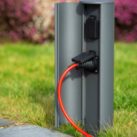 Lucide outdoor power socket pillar IP44, Type F grounded outlets, aluminium anthracite finish, 40cm height