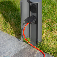 Lucide outdoor power socket pillar IP44, Type F grounded outlets, aluminium anthracite finish, 40cm height