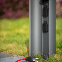 Lucide outdoor power socket pillar IP44, Type F grounded outlets, aluminium anthracite finish, 40cm height