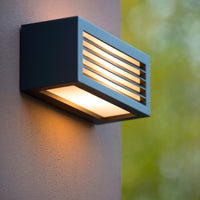 Lucide DIMO wall light Anthracite, indoor outdoor, E27 socket, IP54, rectangular aluminum housing