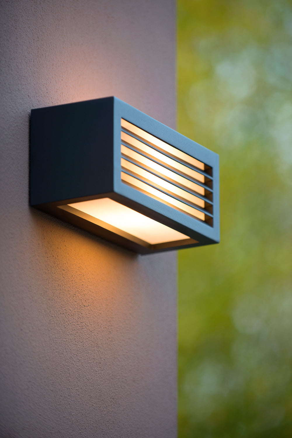Lucide DIMO wall light Anthracite, indoor outdoor, E27 socket, IP54, rectangular aluminum housing