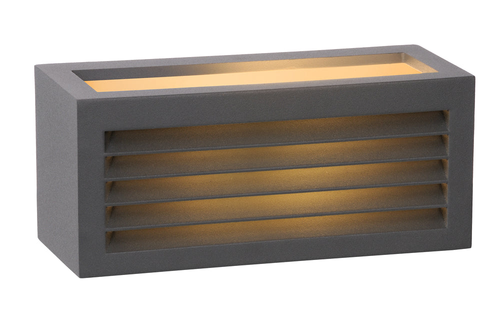 Lucide DIMO wall light Anthracite, indoor outdoor, E27 socket, IP54, rectangular aluminum housing