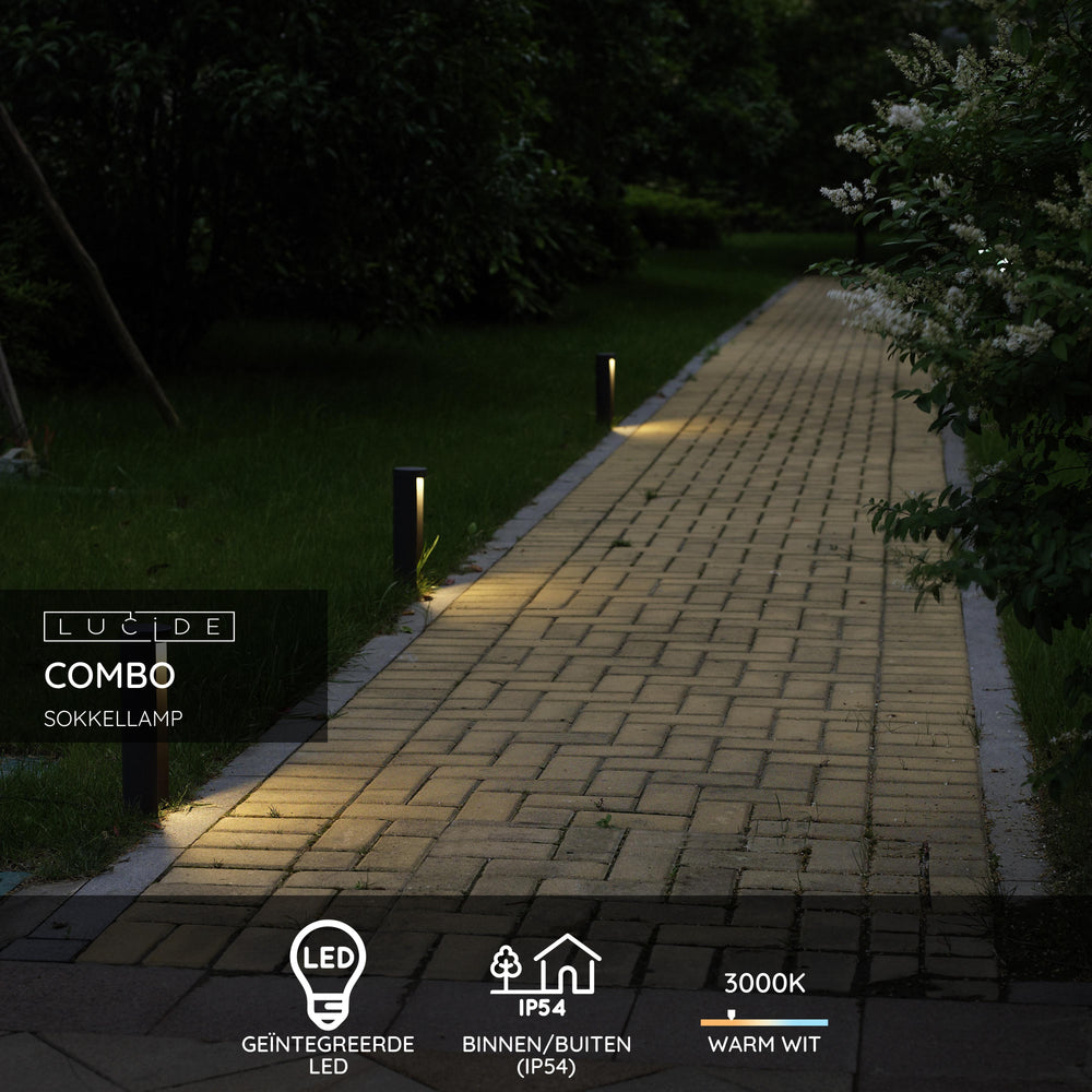 Lucide COMBO LED garden pedestal light, 9W 3000K, IP54 Black aluminum, 250mm modern outdoor bollard