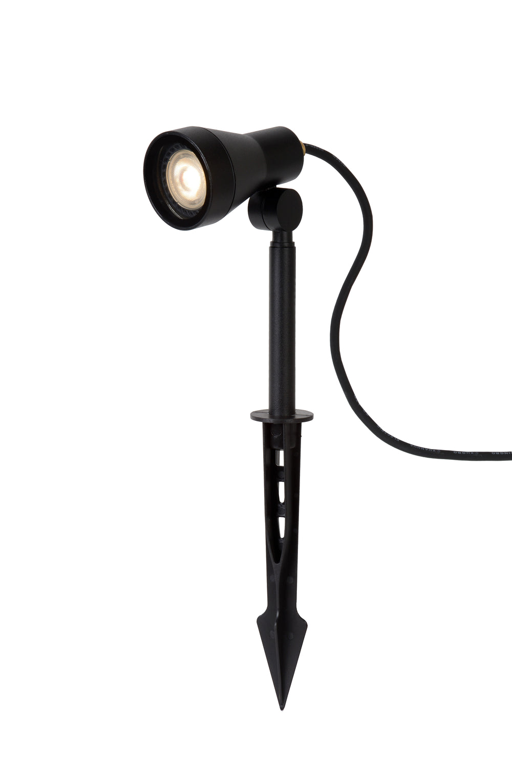 Lucide SPIKE LED garden spotlight, 1x5W GU10 3000K, dimmable, IP54 Black aluminum outdoor light