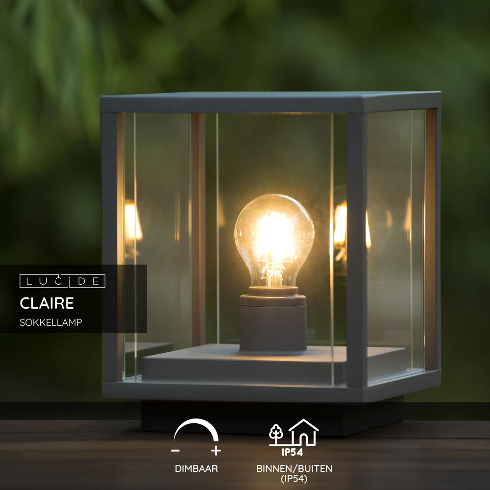Lucide CLAIRE LED socket lamp 1xE27 IP54 Anthracite outdoor cuboid aluminum 220-240V modern garden lighting
