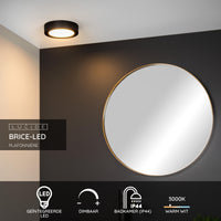 Lucide BRICE LED bathroom ceiling light, 12W 3000K dimmable, IP44 round Black Ø18cm
