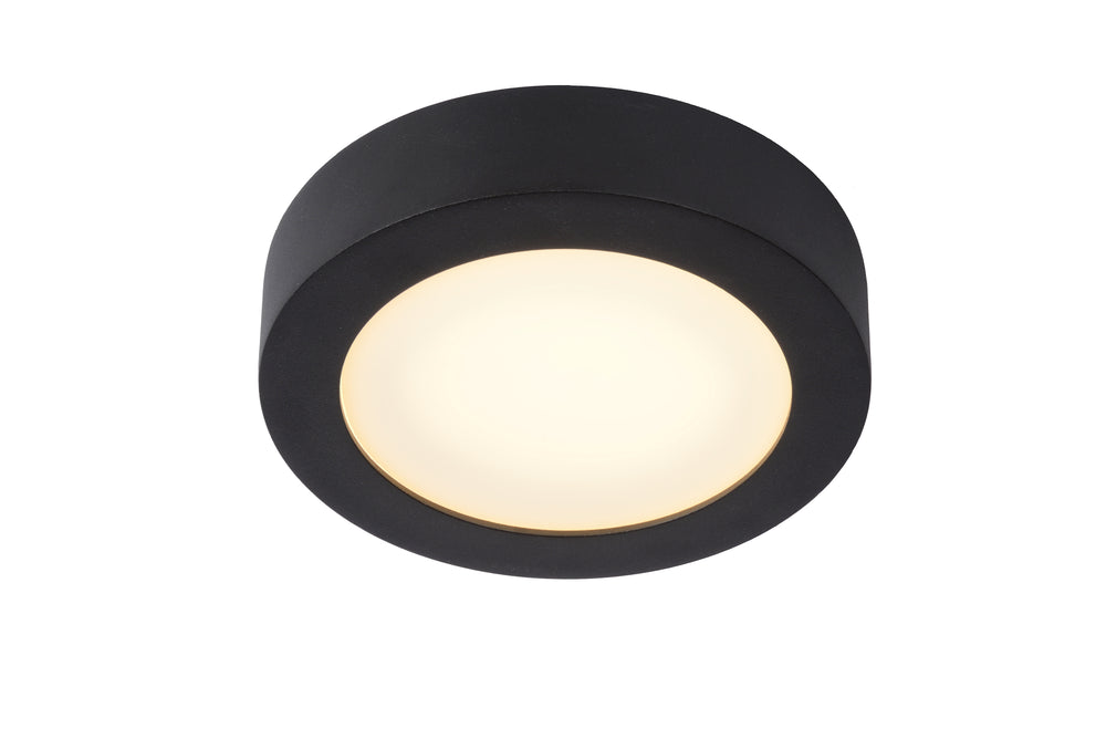 Lucide BRICE LED bathroom ceiling light, 12W 3000K dimmable, IP44 round Black Ø18cm