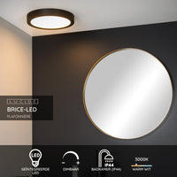 Lucide BRICE LED ceiling light, 30W 3000K dimmable, IP44 round 30cm, Matt Black, modern bathroom lighting