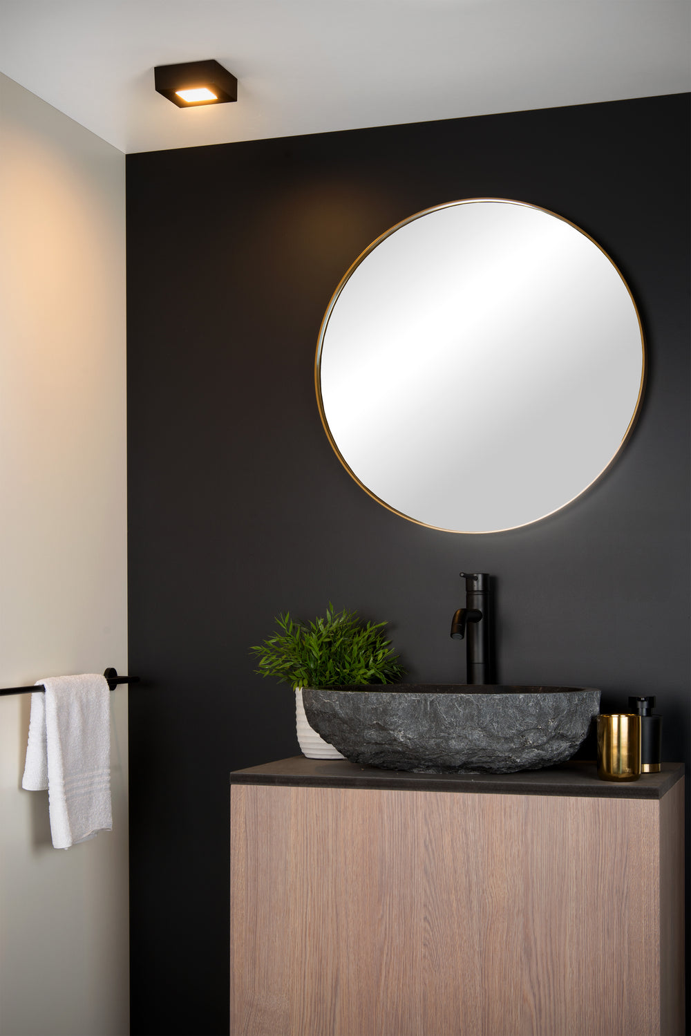 Lucide BRICE LED bathroom ceiling light, dimmable 8W 3000K, IP44, square black finish