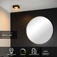 Lucide BRICE LED bathroom ceiling light, dimmable 8W 3000K, IP44, square black finish