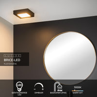 Lucide BRICE LED bathroom ceiling light, dimmable 15W 3000K, IP44, square matt Black finish