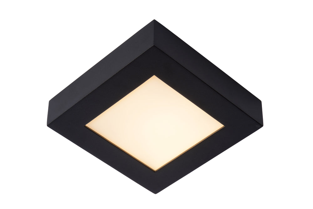 Lucide BRICE LED bathroom ceiling light, dimmable 15W 3000K, IP44, square matt Black finish