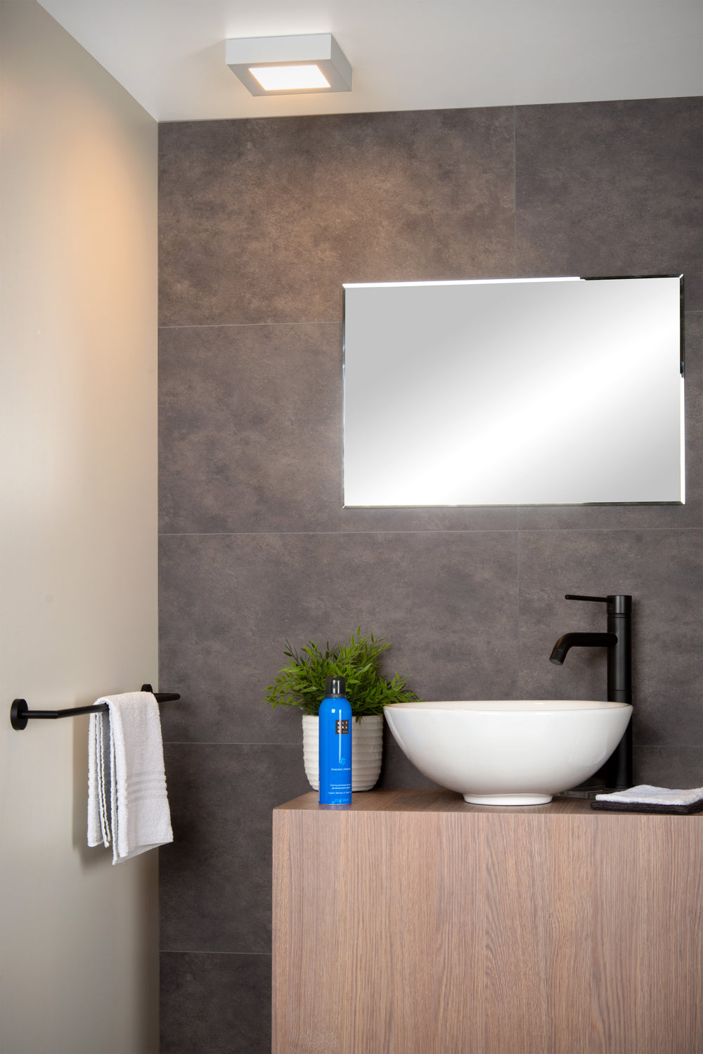Lucide BRICE LED bathroom ceiling light, dimmable 15W 3000K, IP44, square Matt White finish