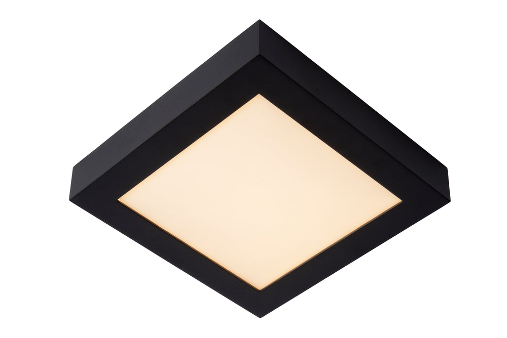 Lucide BRICE LED bathroom ceiling light, dimmable 22W 3000K IP44, square 220mm Matt Black