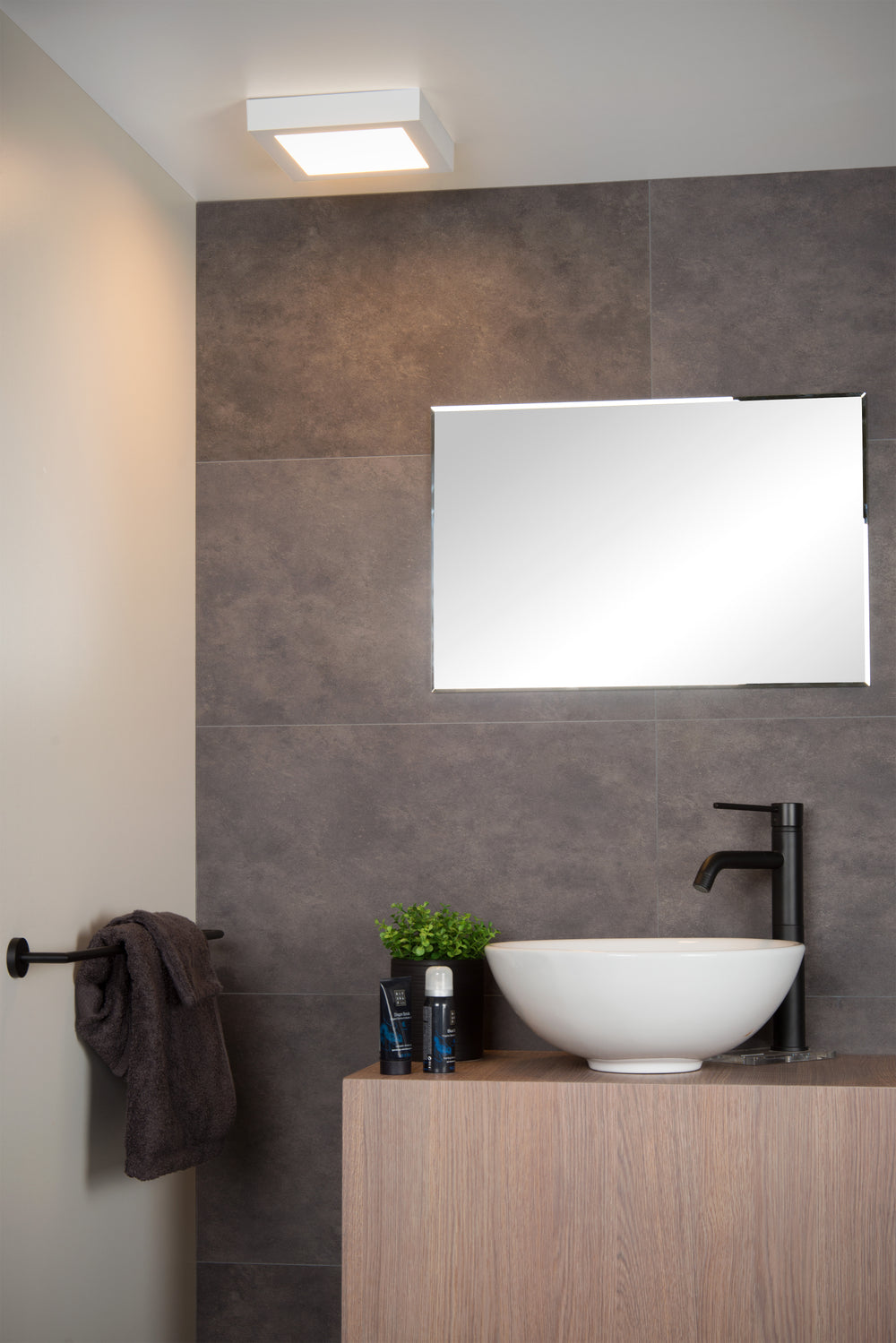 Lucide BRICE LED bathroom ceiling light, dimmable 22W 3000K IP44 square White modern design