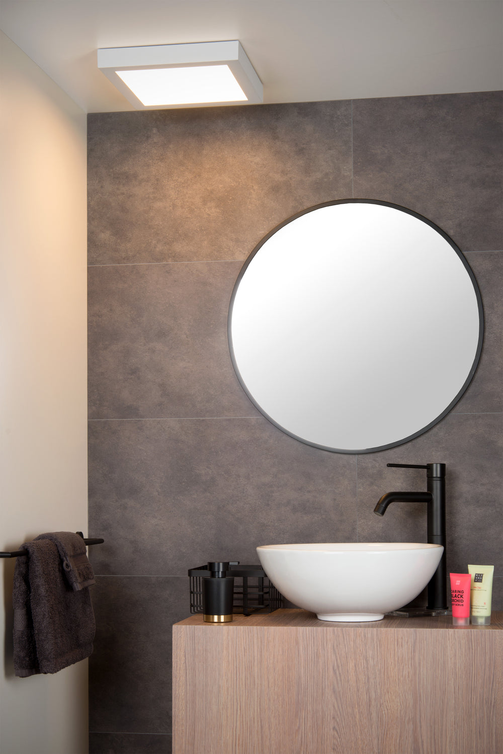 Lucide BRICE LED bathroom ceiling light, dimmable 30W 3000K, IP44, White, modern square design