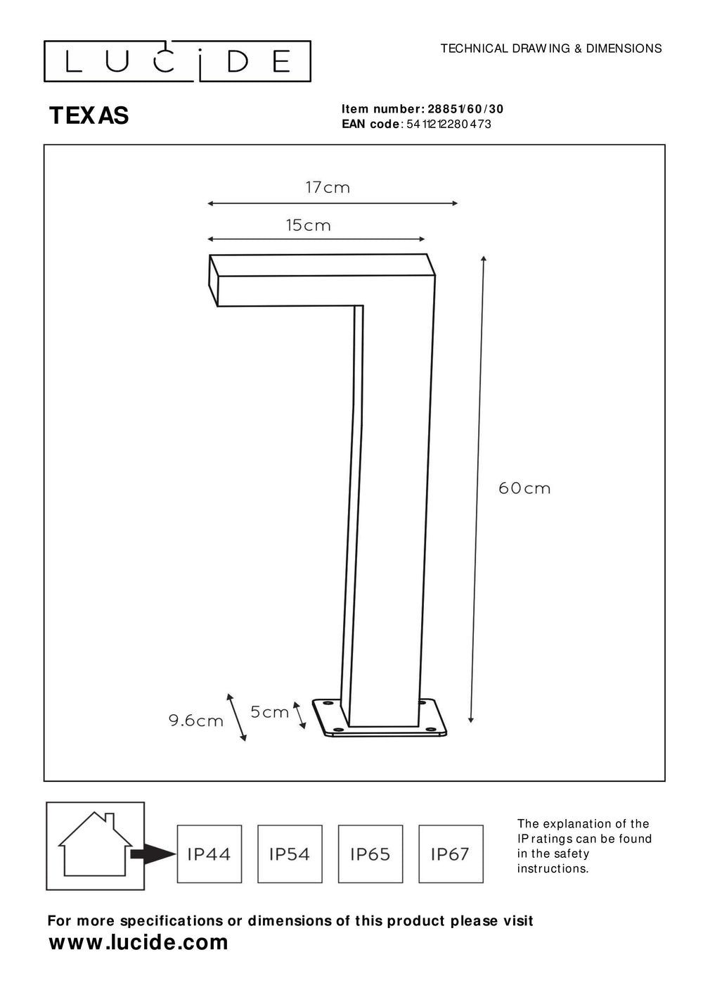 Lucide TEXAS LED bollard light 7W 3000K IP54 Anthracite outdoor aluminum 220-240V 600mm modern garden lighting