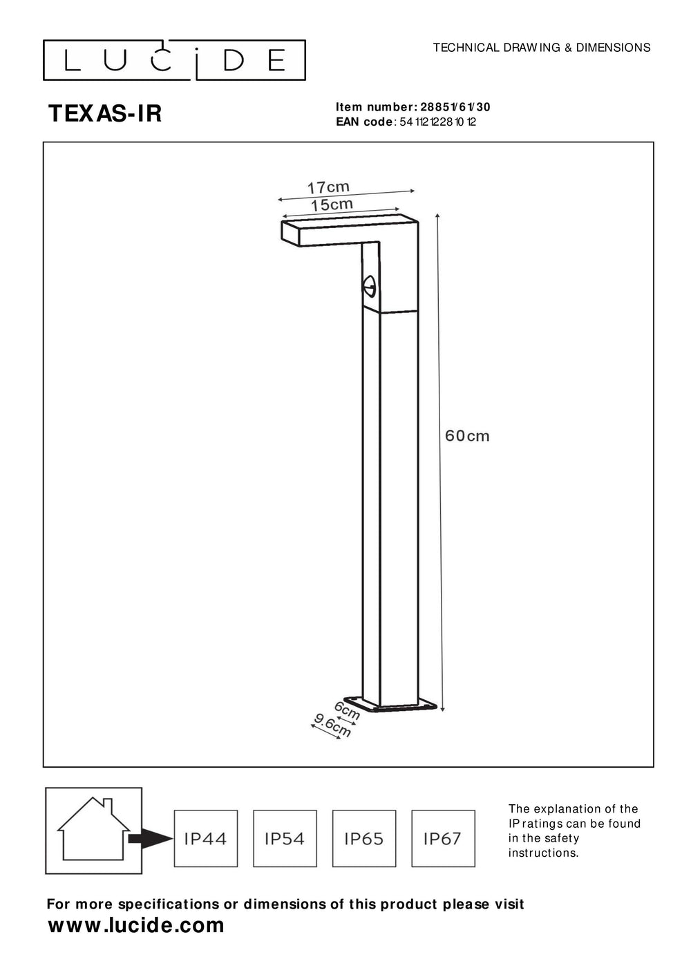 Lucide TEXAS-IR LED bollard light 7W 3000K IP54 with motion and day/night sensor Dark Grey