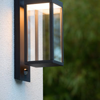 Lucide CLAIRETTE LED wall light 13W 3000K IP54 with PIR motion sensor and anthracite housing
