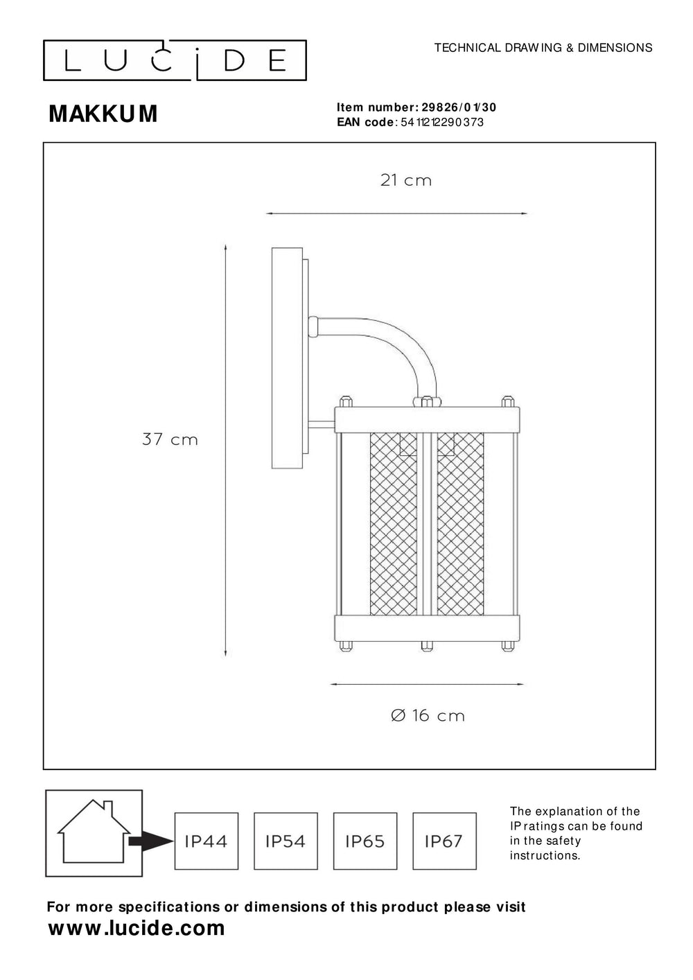 Lucide Makkum wall light, 1xE27, IP23 outdoor indoor lamp, Matt Black metal, 220-240V, 60W max