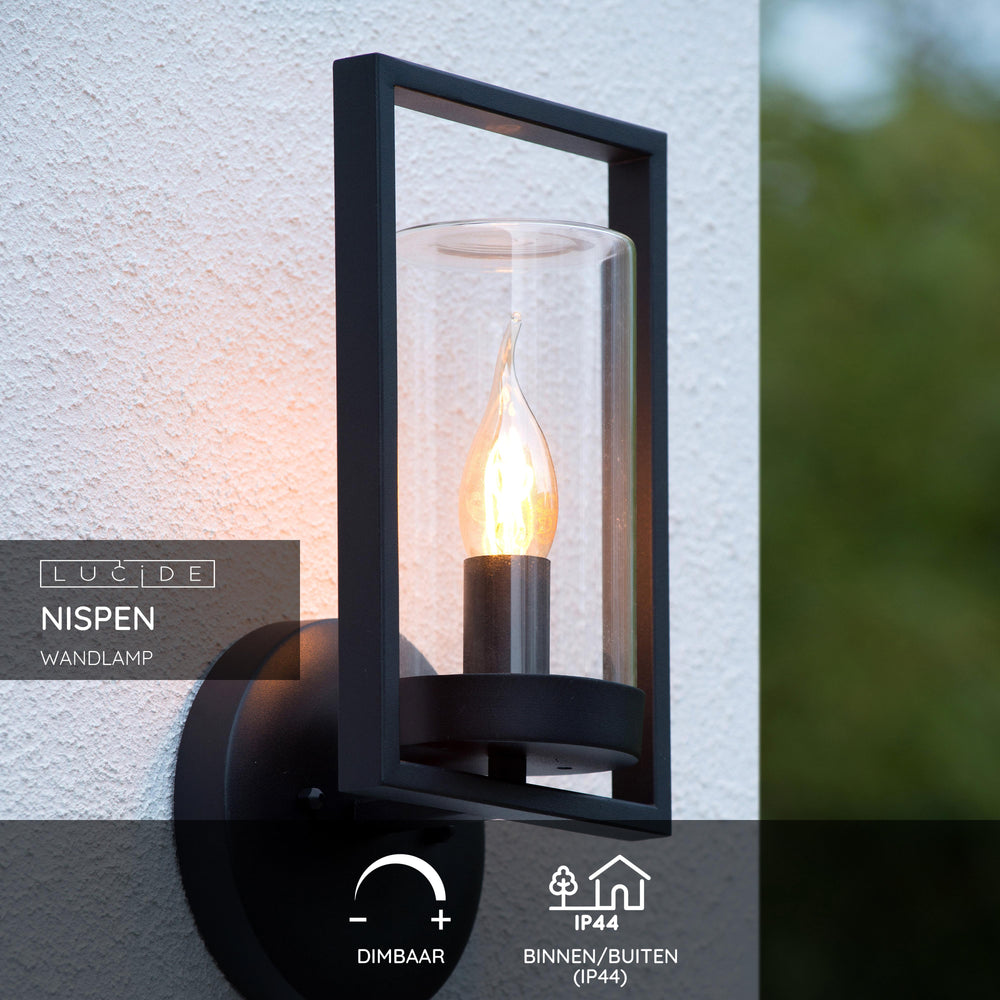 Lucide NISPEN wall light Black, 1xE14 socket, 40W max, IP44 outdoor indoor metal fixture 220-240V