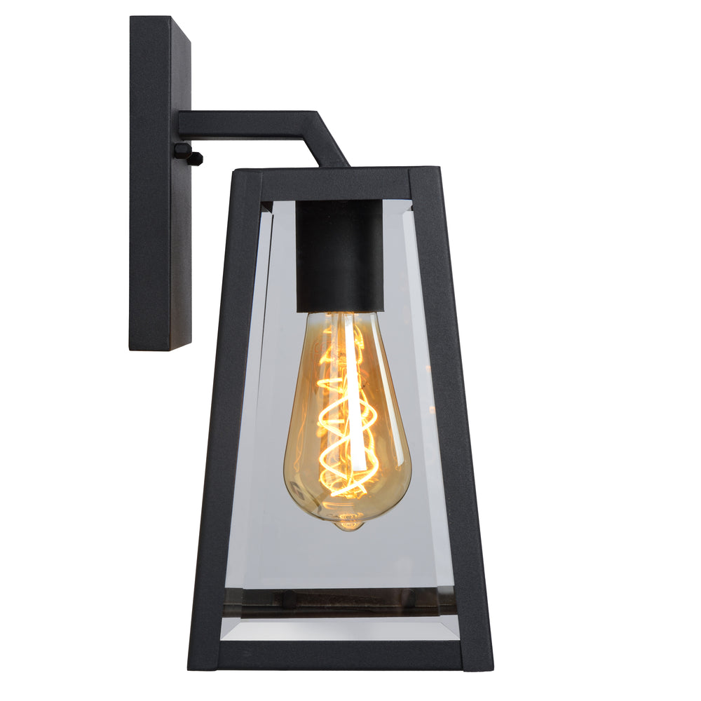 Lucide MATSLOT wall light indoor outdoor, E27 socket, 60W max, IP23, Matt Black metal trapezoid design