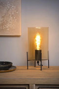 Lucide STEFFIE table lamp Ø15cm, 1xE27, 40W max, Amber glass shade, Black metal base, IP20 indoor lighting