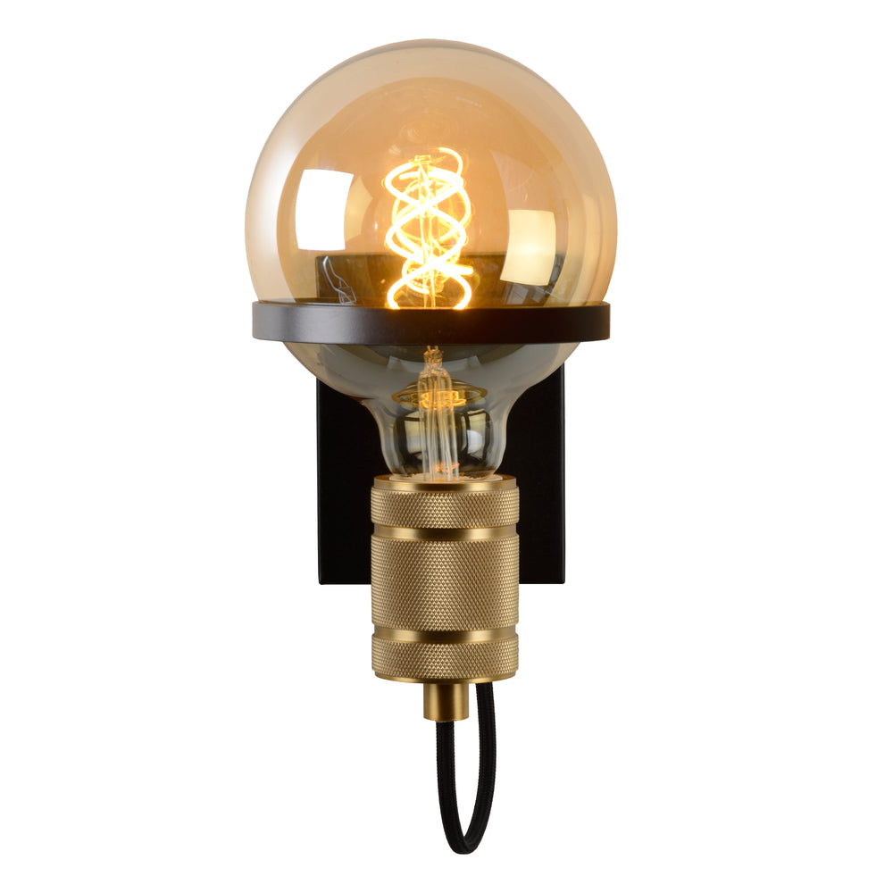 Lucide OTTELIEN wall lamp, 1xE27, 60W max, 220-240V, IP20, modern matt black steel with brass socket