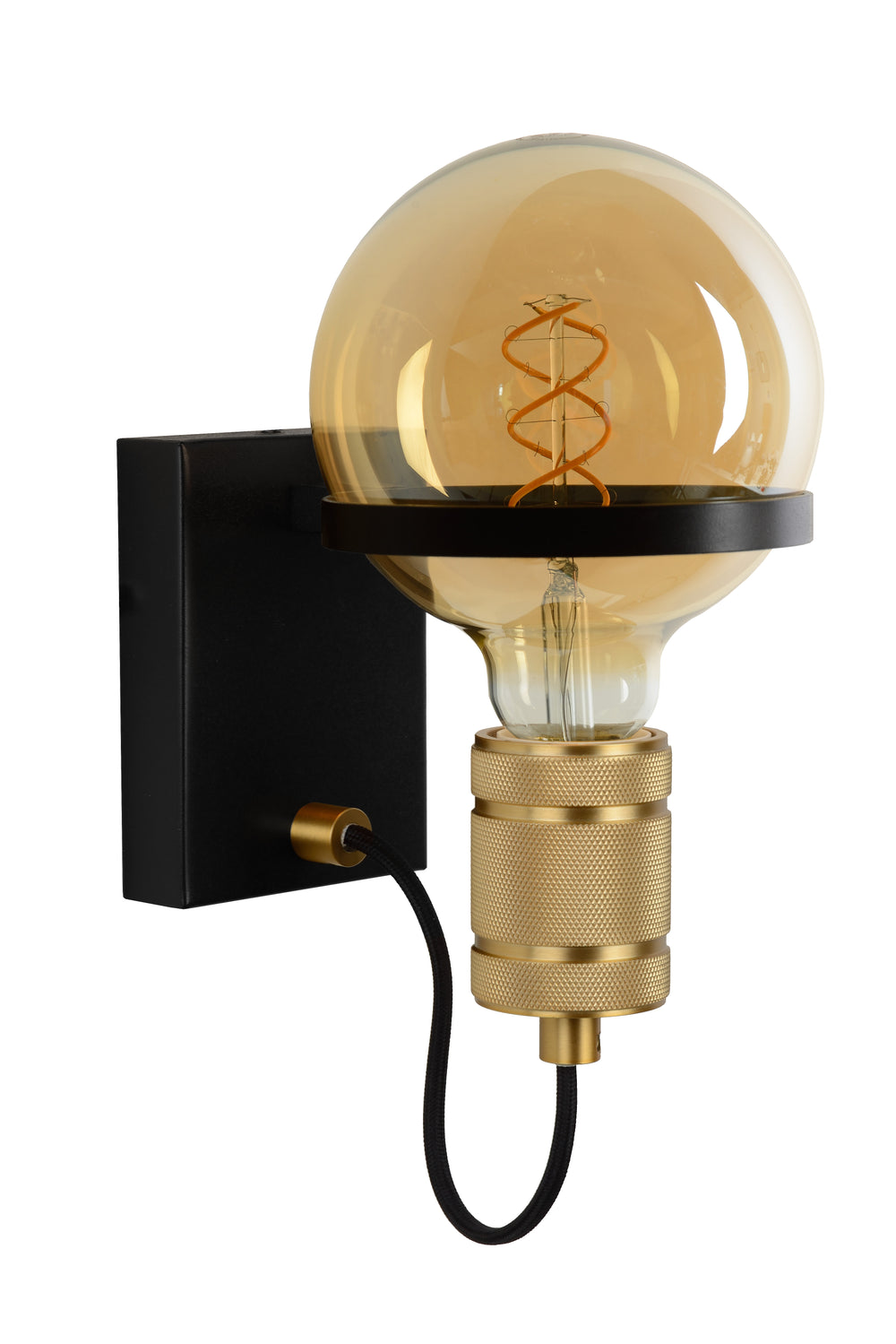 Lucide OTTELIEN wall lamp, 1xE27, 60W max, 220-240V, IP20, modern matt black steel with brass socket