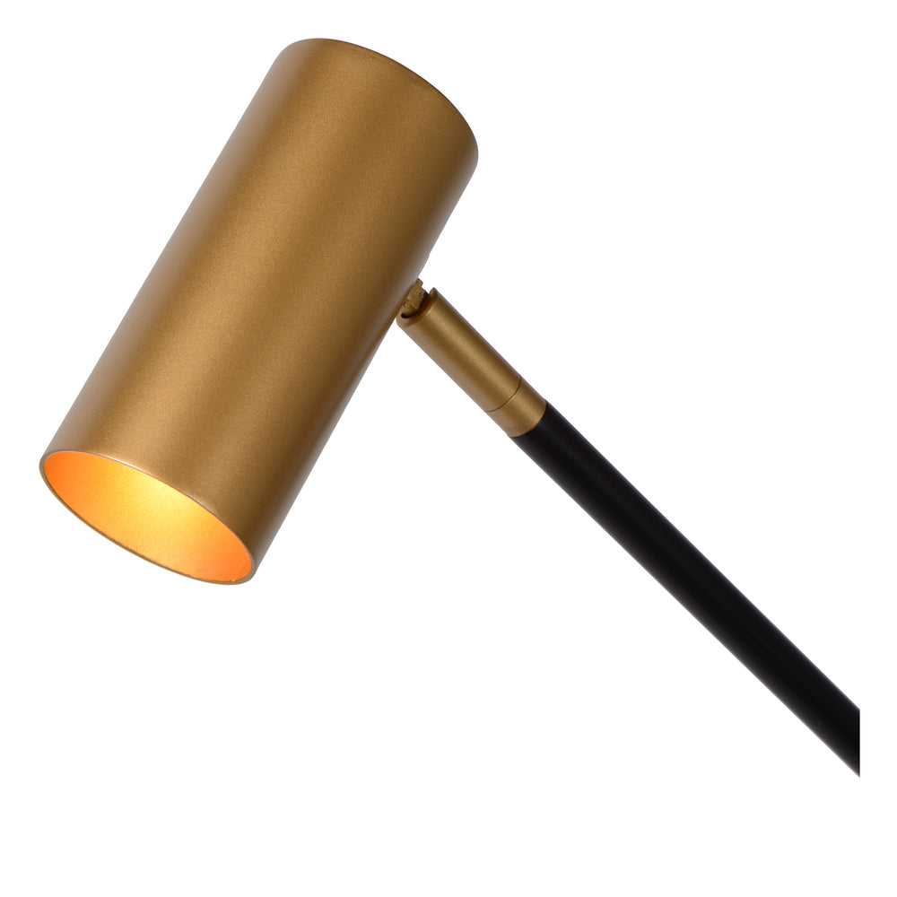 Lucide PHILINE modern floor reading lamp, 1xGU10, LED compatible, height adjustable, Matt Black with Gold head