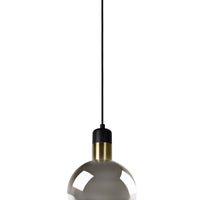 Lucide JULIUS Hängeleuchte, 1xE27, Rauchglas-Schirm Ø20cm, schwarzes Holz und goldenes Metall, 220-240V, IP20
