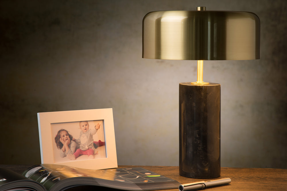Lucide MIRASOL modern table lamp Ø25cm Black marble metal, 3xG9 sockets, dimmable with cable switch, IP20