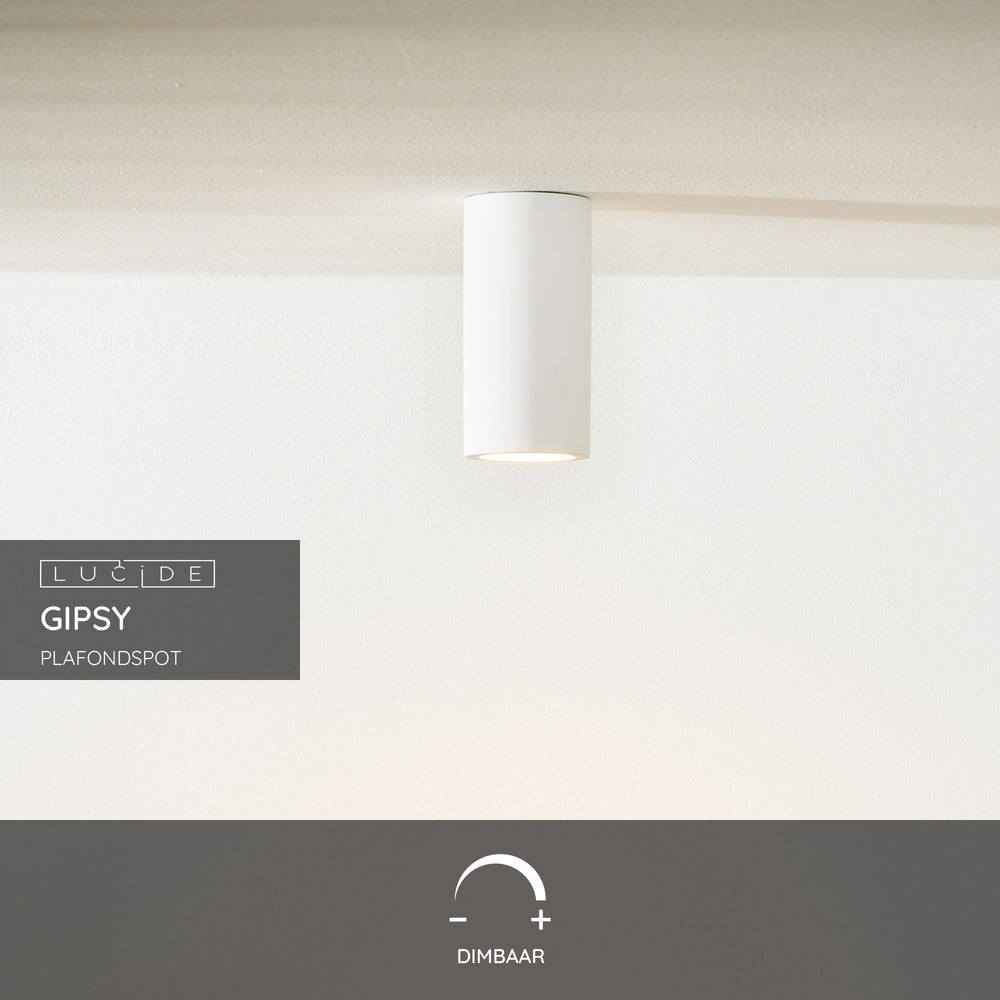 Lucide Gipsy ceiling spotlight, 1xGU10, 220-240V, IP20, White gypsum, cylindrical modern design Ø7cm