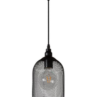 Lucide Mesh hanging lamp Black, round metal shade Ø150mm, E27 socket 60W max, height adjustable, IP20