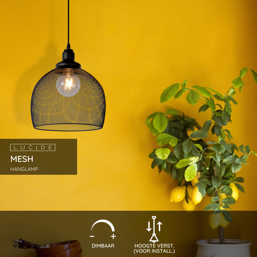 Lucide MESH hanging lamp Black Ø28cm 1xE27 modern metal pendant light IP20 height adjustable dimmable